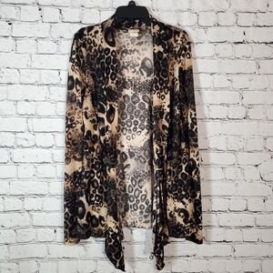 Daytrip Animal Print Cardigan Sweater Open Front Curtain Draped Size XL
